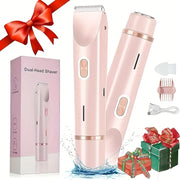 Women Electric Shaver and Epilator Pink White Dual Head Rechargeable Portable