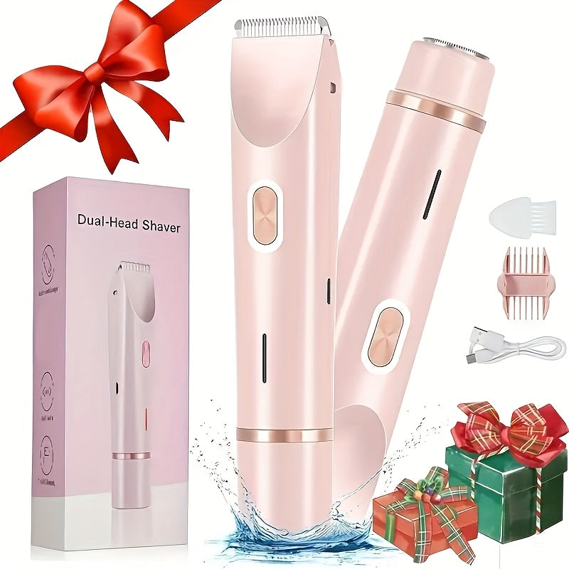 Women Electric Shaver and Epilator Pink White Dual Head Rechargeable Portable