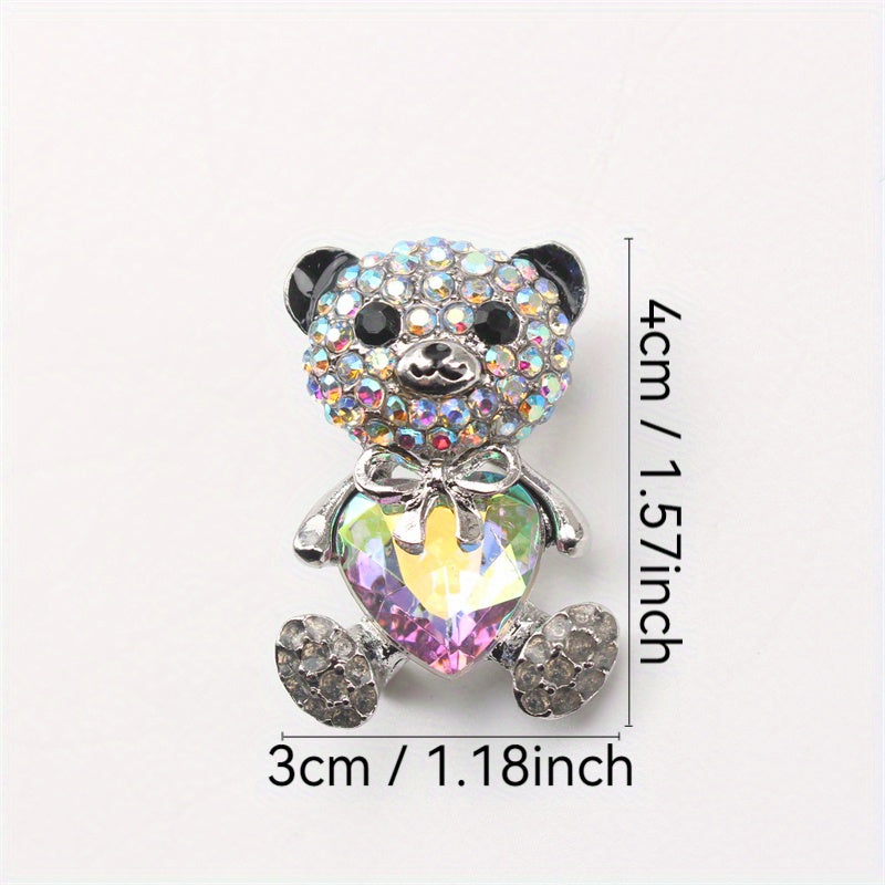 Enamel Bear Brooch with Rhinestones Animal Heart Pin Elegant Fashion Accessory