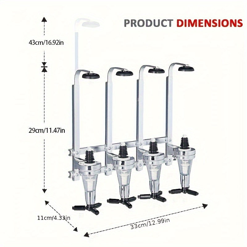 Wall-Mounted Liquor Dispenser Holds 4 Bottles Chrome Finish Aluminum Alloy