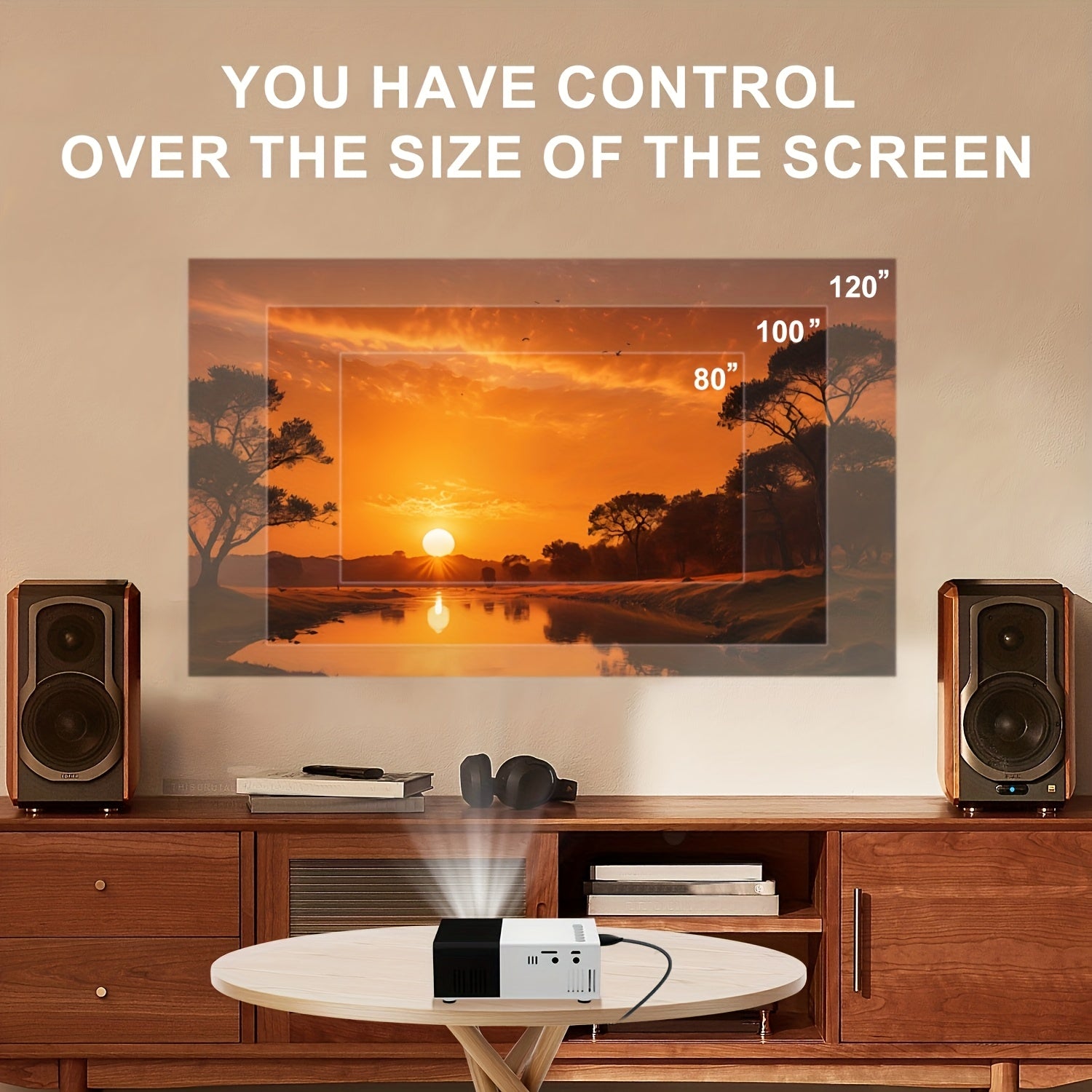 Мини портативный проектор HD 1080P с встроенной колонкой, крепление на потолок, совместим с USB, смартфоном, TV-стиком