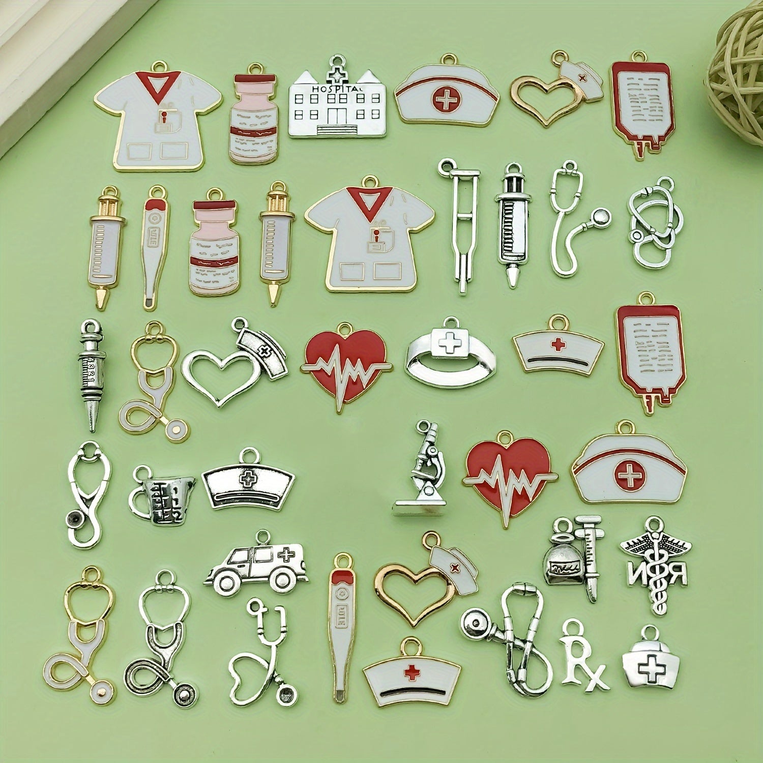 Set of 40 Nurse Charms Medical Pendant Jewelry for DIY Necklace and Bracelet Crafts