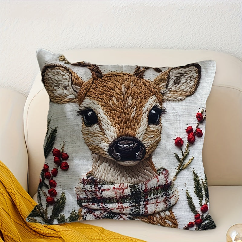 Christmas Reindeer Throw Pillow Cover Polyester Woven 45.72cm Square Machine Washable