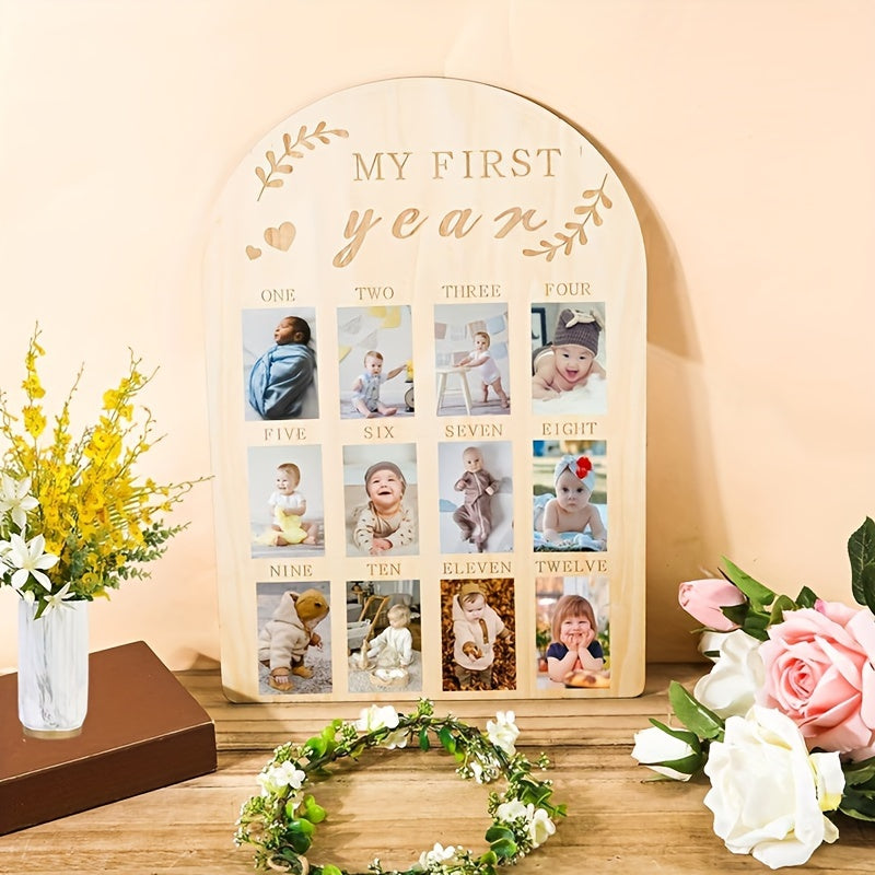 Wooden Baby Milestone Frame for Boys and Girls First Year Photo Display