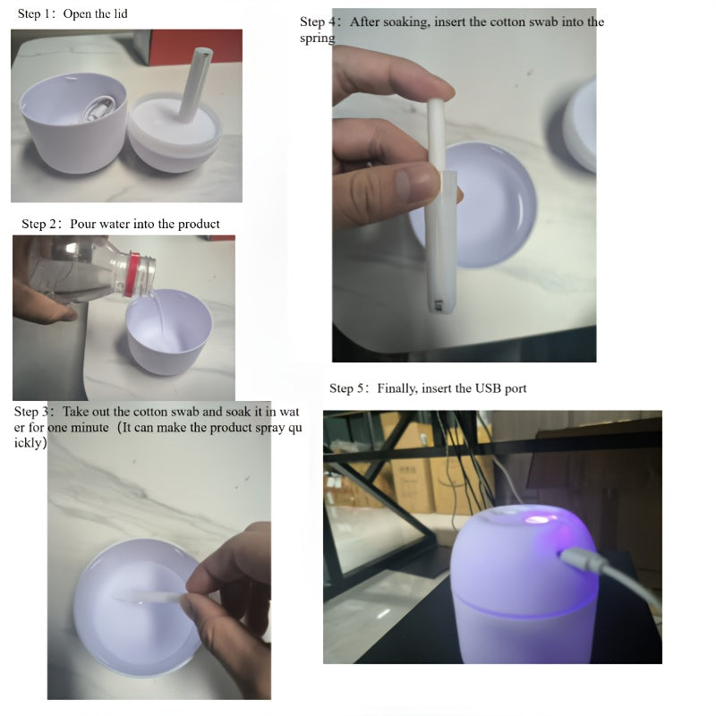 USB Humidifier with Night Light Mist Sprayer Compact Portable Safe Voltage for Bedroom Office