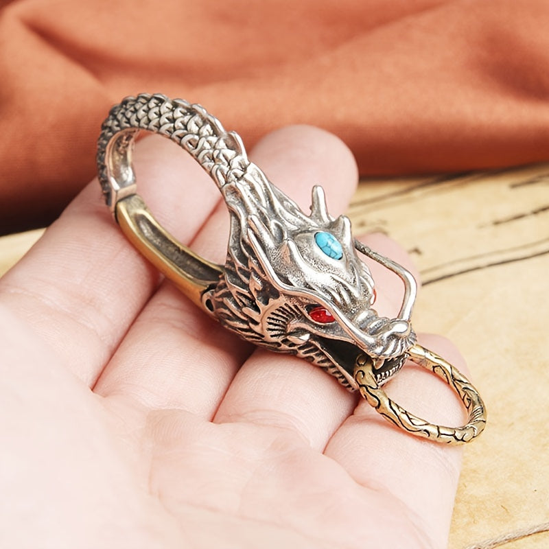 Dragon Keychain Brass White Copper Turquoise Accessory for Men Belt