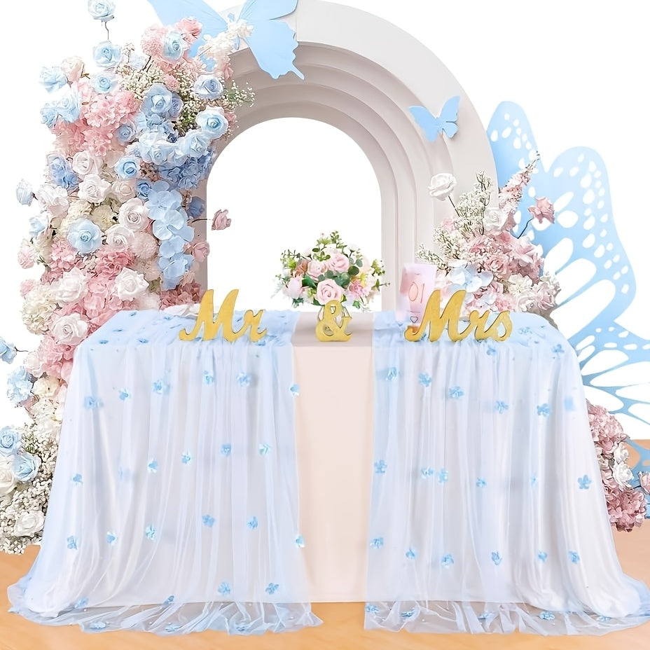 Camino de mesa de tul con perlas para bodas y fiestas, 72 pulgadas