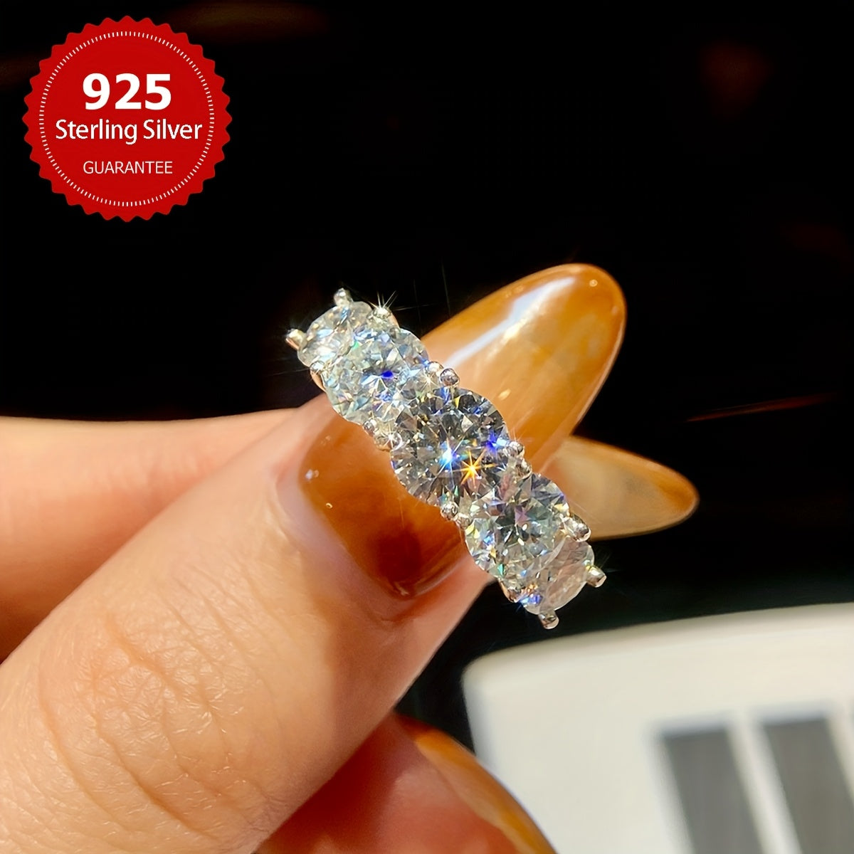 Moissanite Engagement Ring 1CT Five Diamond Wedding Band Sterling Silver