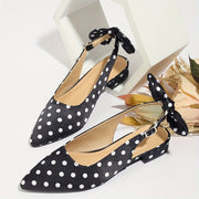 Women's Retro Polka Dot Mary Jane Shoes Black White Pointed Toe Block Heel