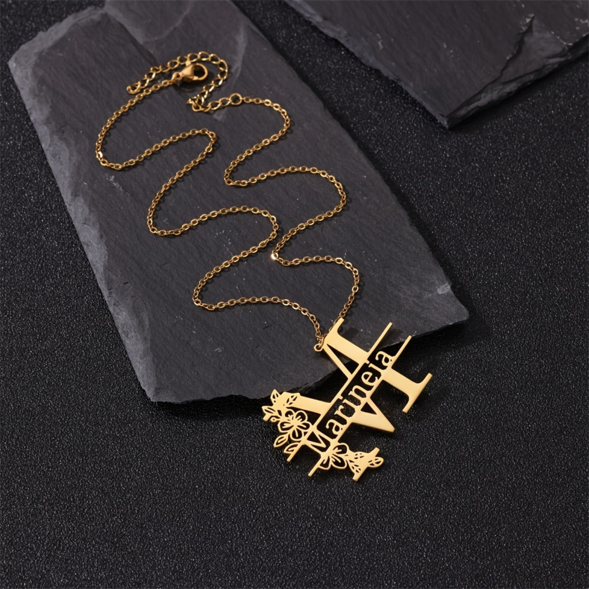 Gold Tone Stainless Steel Necklace with Floral Pendant for Women