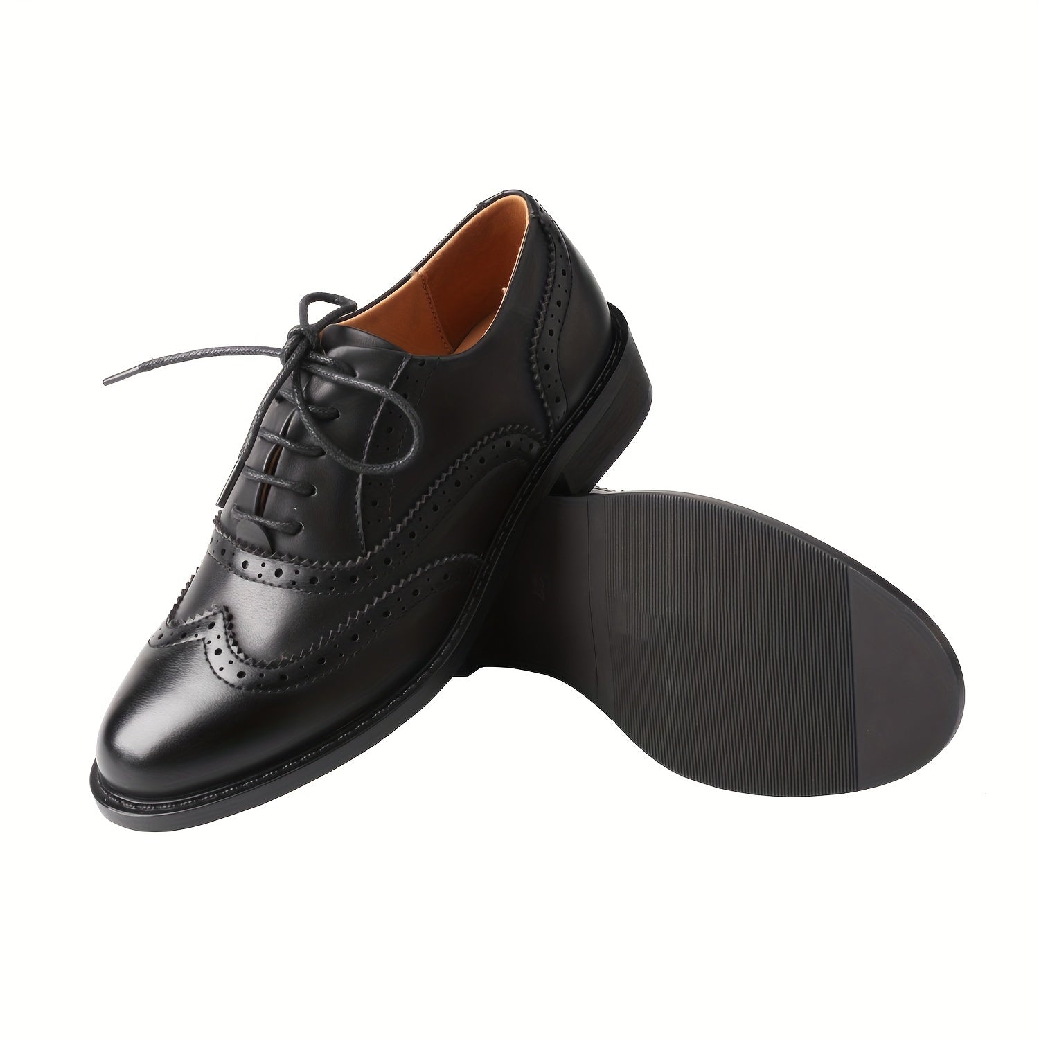 Women's Thick Soled Classic Leather Oxford Shoes with Carved Details
