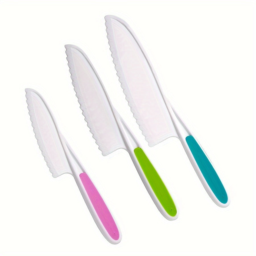 Set of 3 Plastic Bread Knives for Kids, Safe Food Contact, Perfect for Fruit and Cake