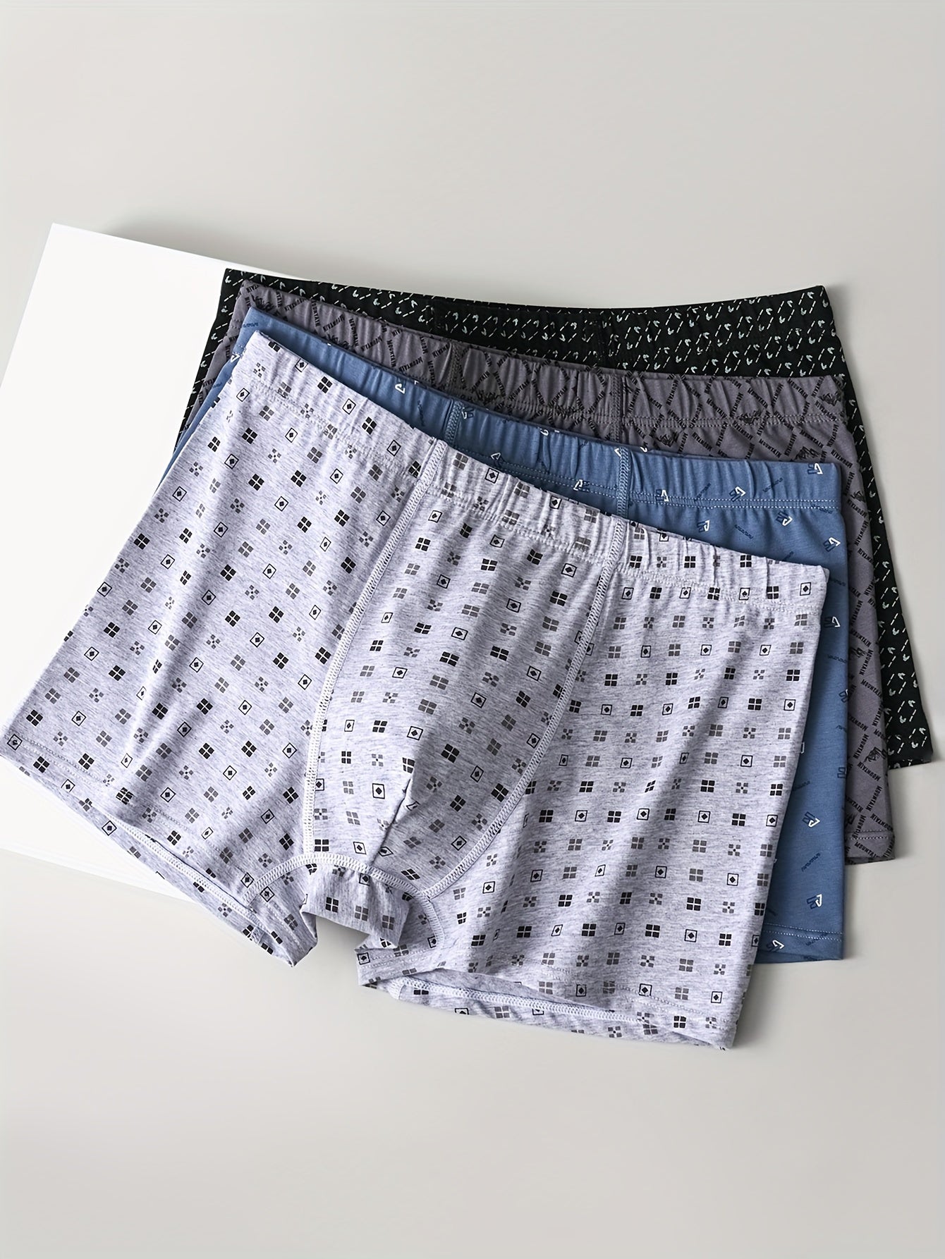 Men's Large Cotton Underwear 4 Pack Loose Fit Mid-Waist Trunks for Middle-Aged and Elderly Fathers