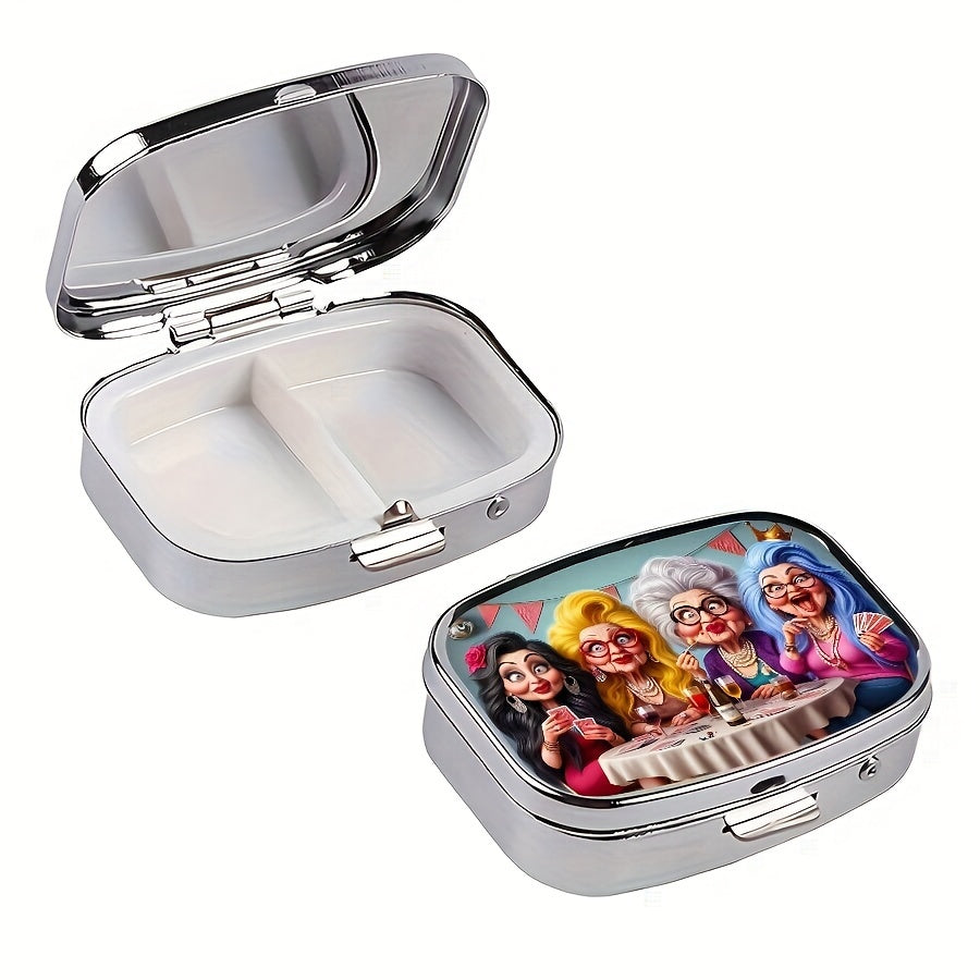 Ladies Metal Pill Box 2-Compartment Portable Medicine Storage