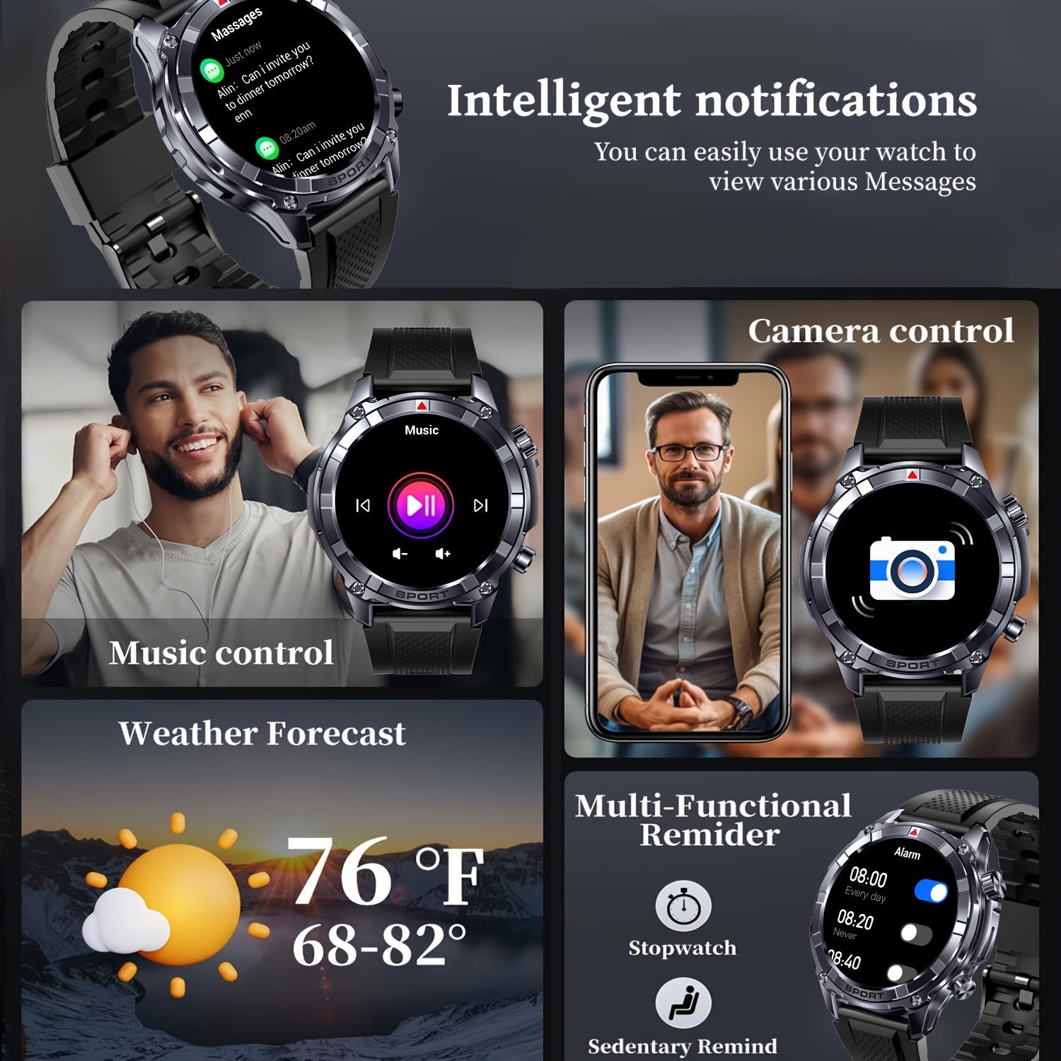 INNOFOVO erkaklar uchun aqlli soati 3.86 sm HD ekran, AI ovozli yordamchi, ob-havo prognozi, uyqu kuzatuvchisi, 100+ sport rejimi, simsiz qo'ng'iroq, zanglamaydigan po'latdan yasalgan tasma va USB zaryadlash imkoniyatlariga ega.