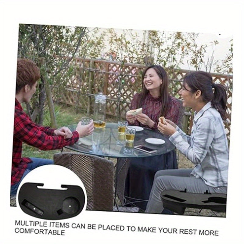 Black Recliner Cup Table with 2 Oval Cup Holders and Snack Tray