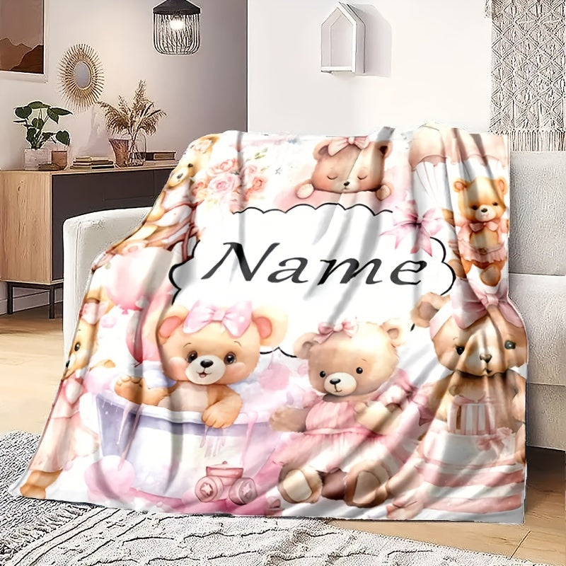 Personalized Fluffy Teddy Bear Print Flannel Throw Blanket for Adults and Home