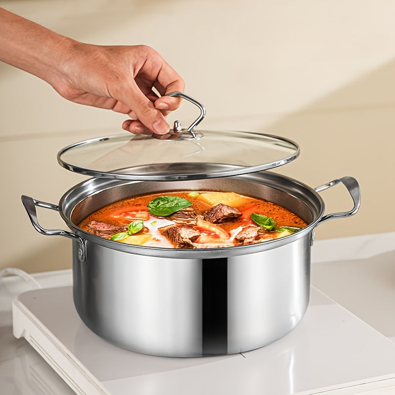 Juego de ollas de acero inoxidable de 12 piezas con diseño reforzado, dos asas y acabado brillante