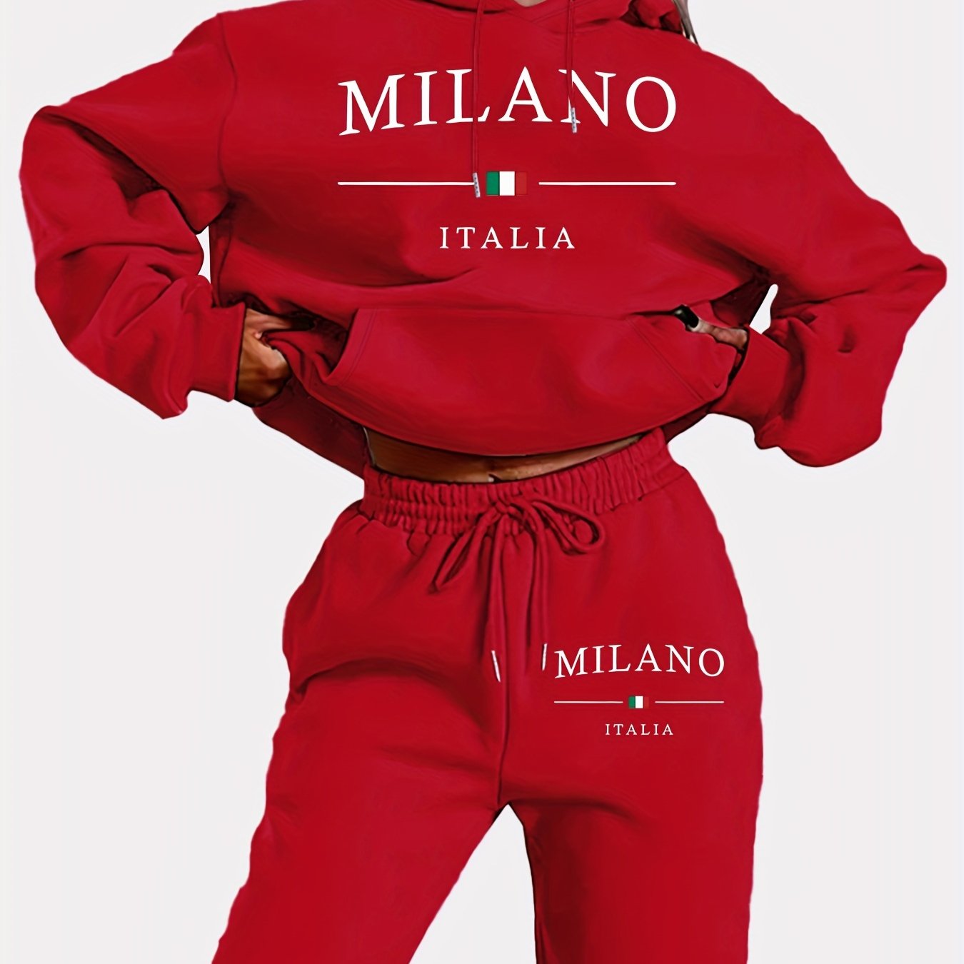 Women's Casual Letter Print Knit Pantsuit with Hooded Long Sleeve Hoodie and Jogger Sweatpants