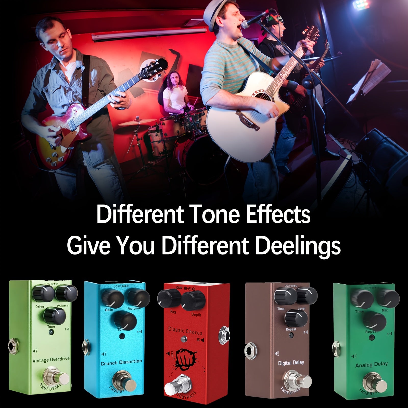 Electric Guitar Effects Pedal 5 Effects True Bypass USB Powered Aluminum Alloy Portable for Outdoor Use