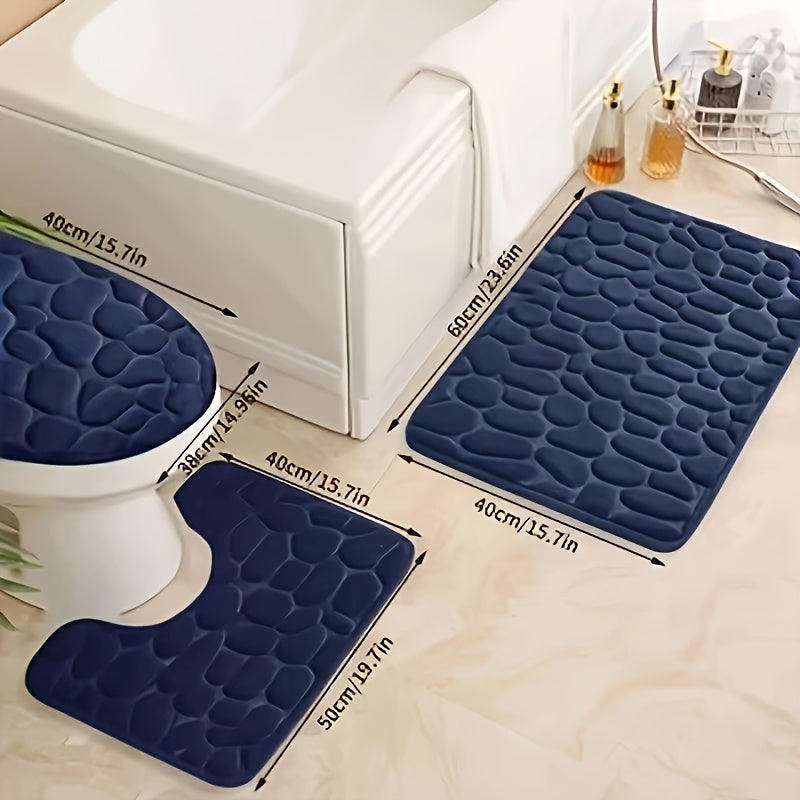 Conjunto de alfombrillas de espuma viscoelástica para baño con antideslizante, secado rápido y funda de coral fleece para tapa de inodoro