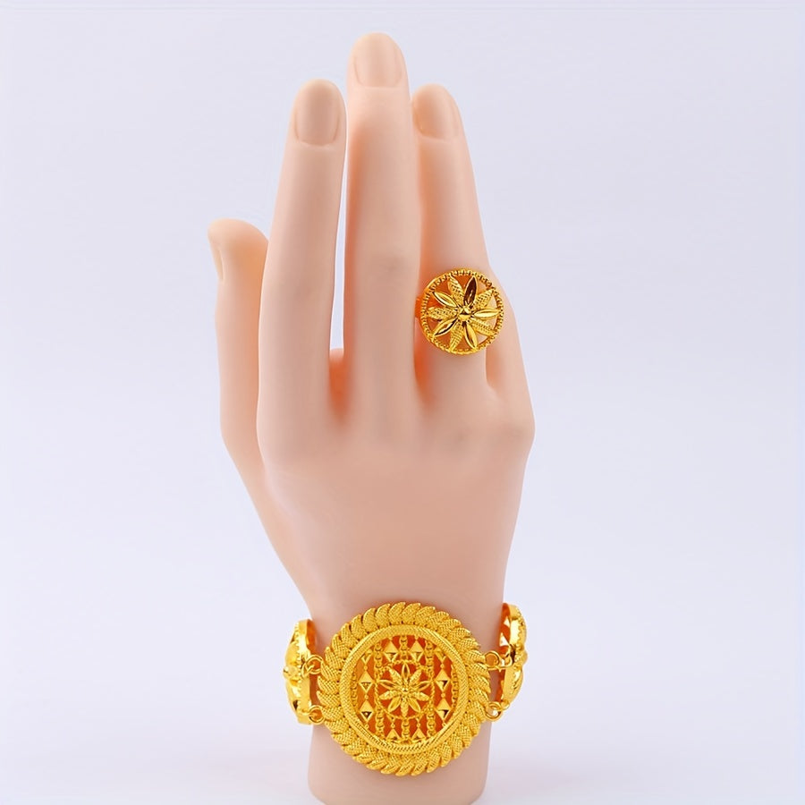 Middle East Jewelry Set with Earrings Rings Bracelets and Necklaces 24K Gold Plated for Dubai Women Wedding