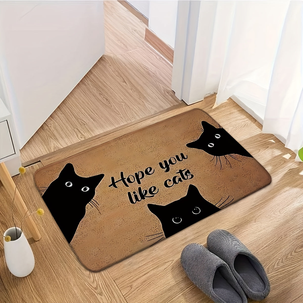 Yoqimli mushukcha naqshli charchoqni kamaytiruvchi kirish matosi, yashash xonasi, yotoqxona, oshxona uchun