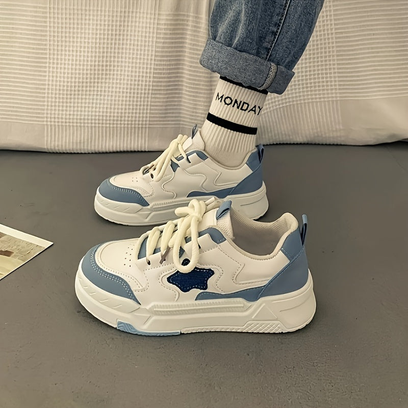Women Casual Sneakers White Blue Non-Slip Low Top Comfortable Shoes
