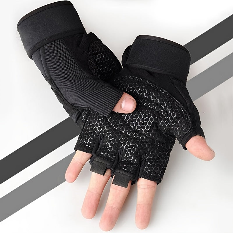 Unisex Polyurethane Gel Padded Fingerless Gloves Anti-Skid Compression