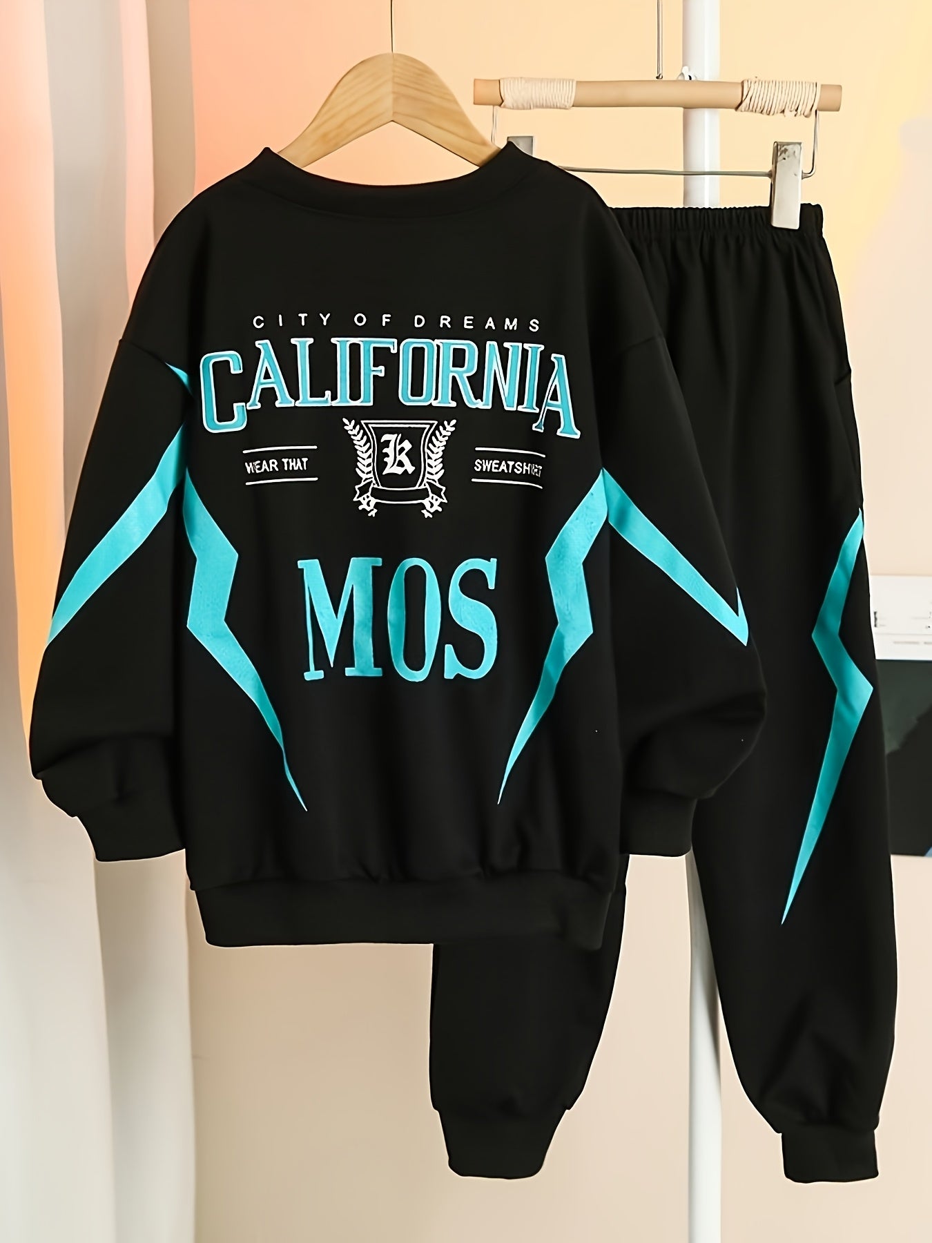 Детский комплект для мальчиков: свитшот с длинными рукавами и принтом букв, и спортивные штаны, повседневная одежда для весны и осени