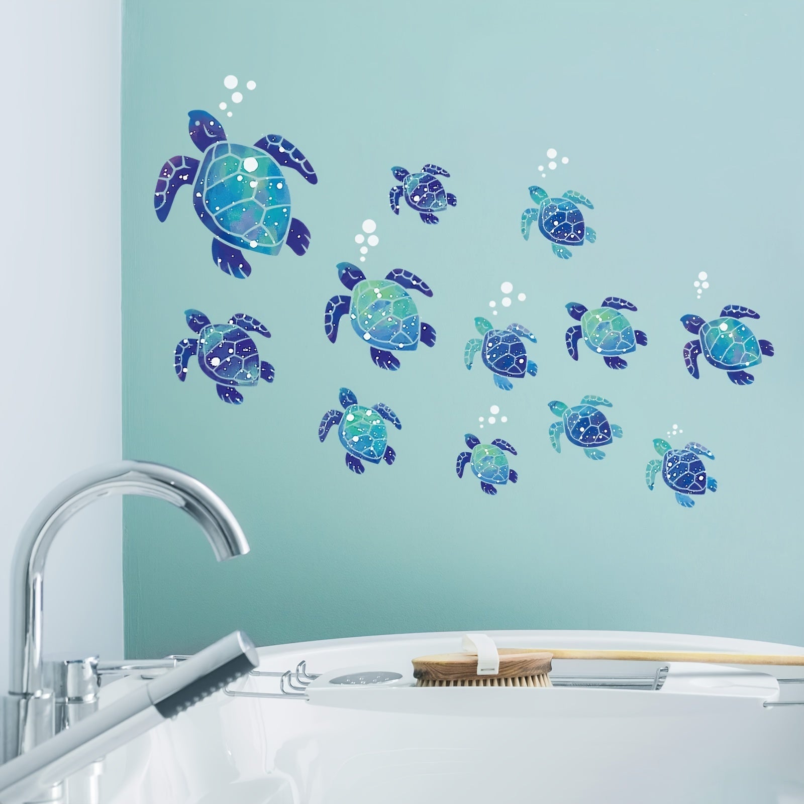 Undersea World Blue Sea Turtle Wall Decals Waterproof Ocean Vinyl Stickers for Bathroom and Home