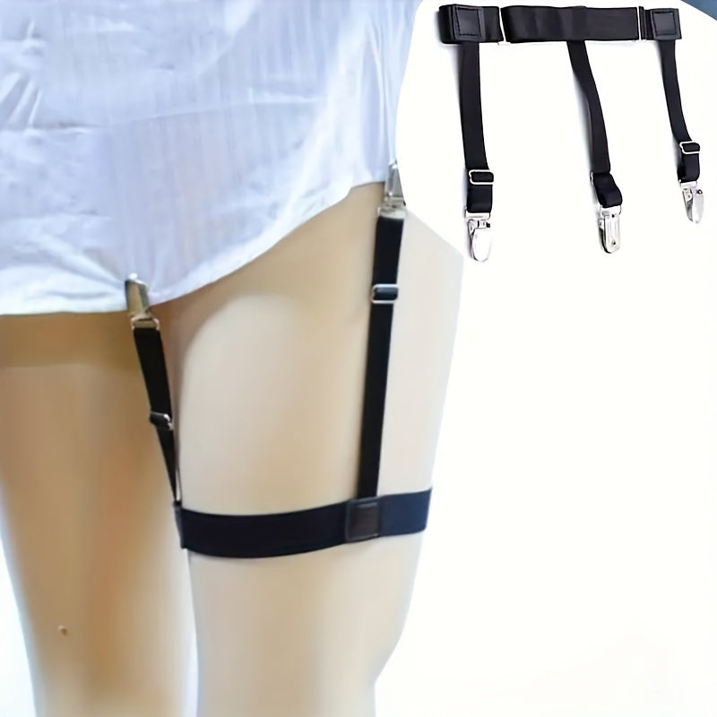 Set of 2 Nylon Adjustable Shirt Stay Garters with Non-Slip Clips for Men and Women