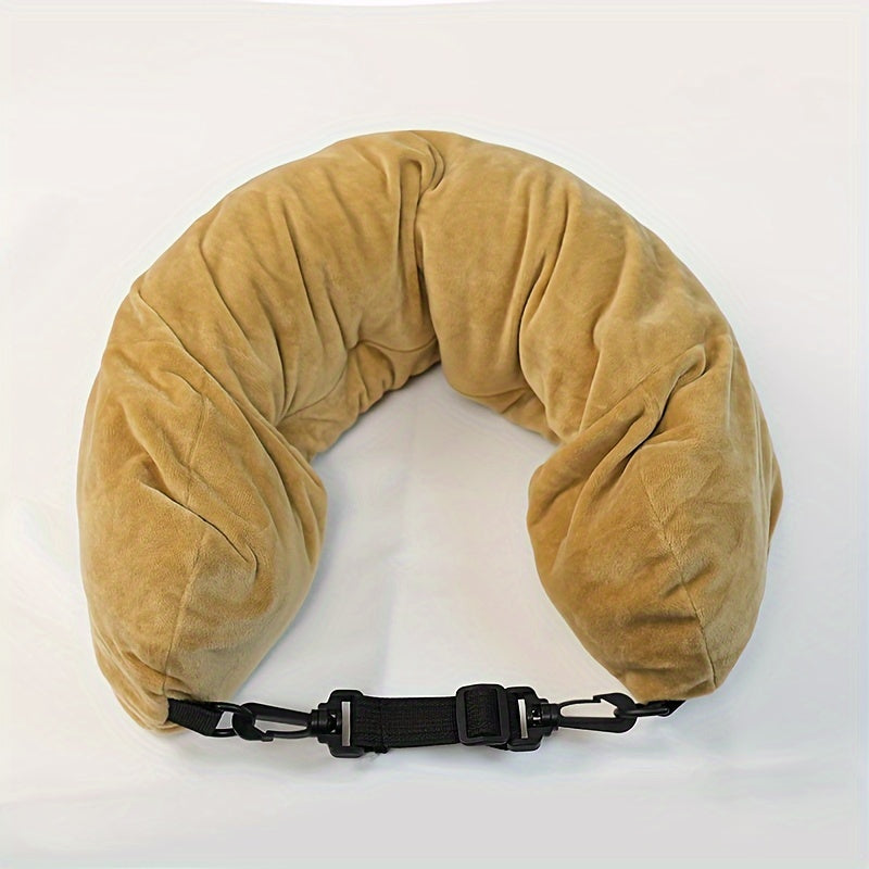 Black Adjustable Dutch Velvet Travel Neck Pillow with Long Zipper for Comfort