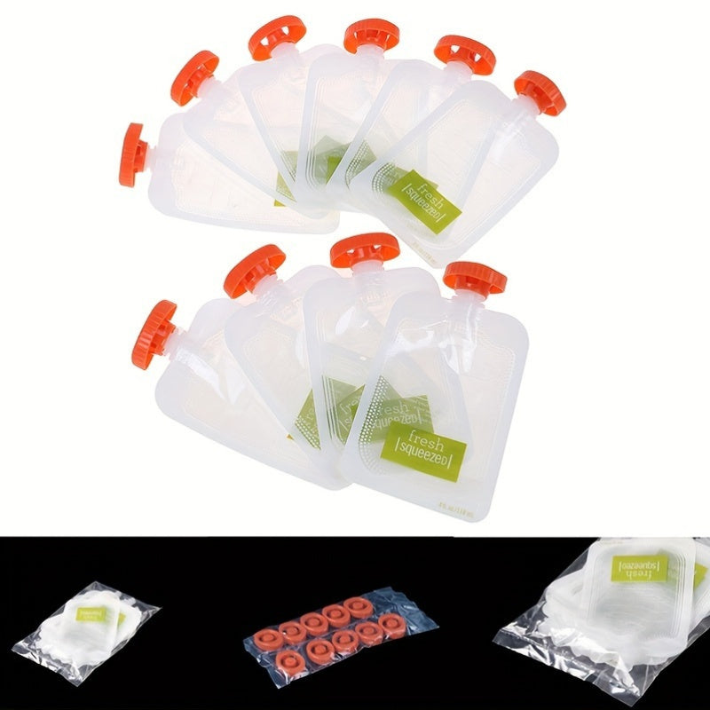 Set of 10 Reusable Food Storage Squeeze Pouches BPA-Free Polycarbonate Resealable Containers