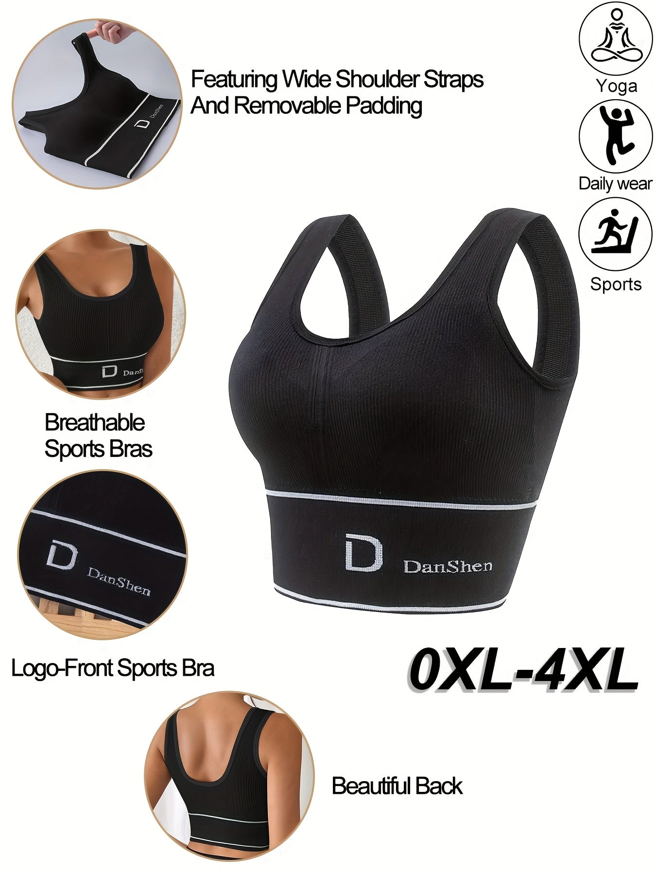 Plus Size Sports Bras Women Removable Pads Ribbed Elastic Yoga Running Set