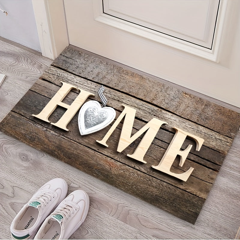Wood Grain Doormat with Letter Pattern, Dirt Resistant, Low Pile, Indoor Outdoor