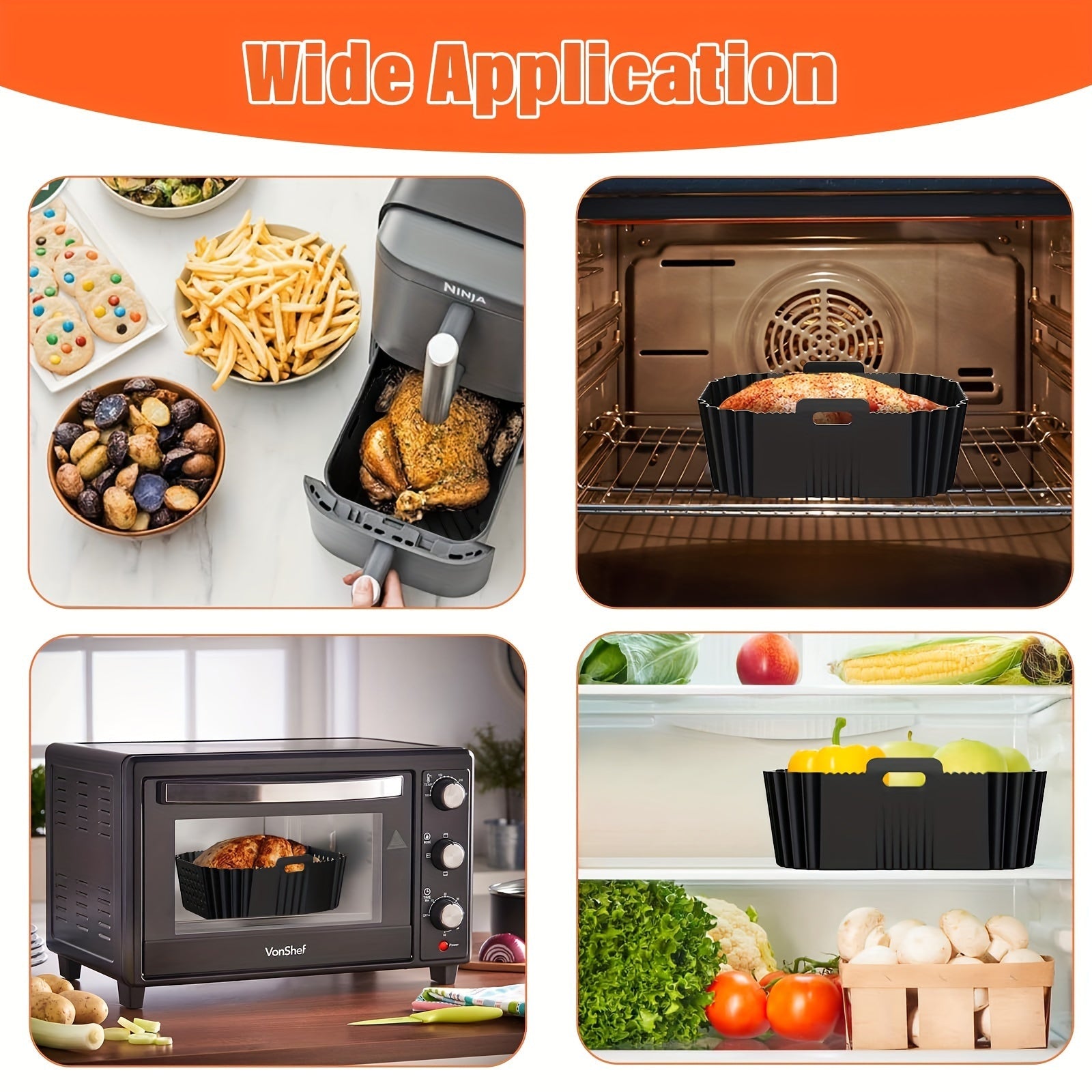 Set of 2 Reusable Silicone Air Fryer Liners for Basket Non-Stick Food Safe