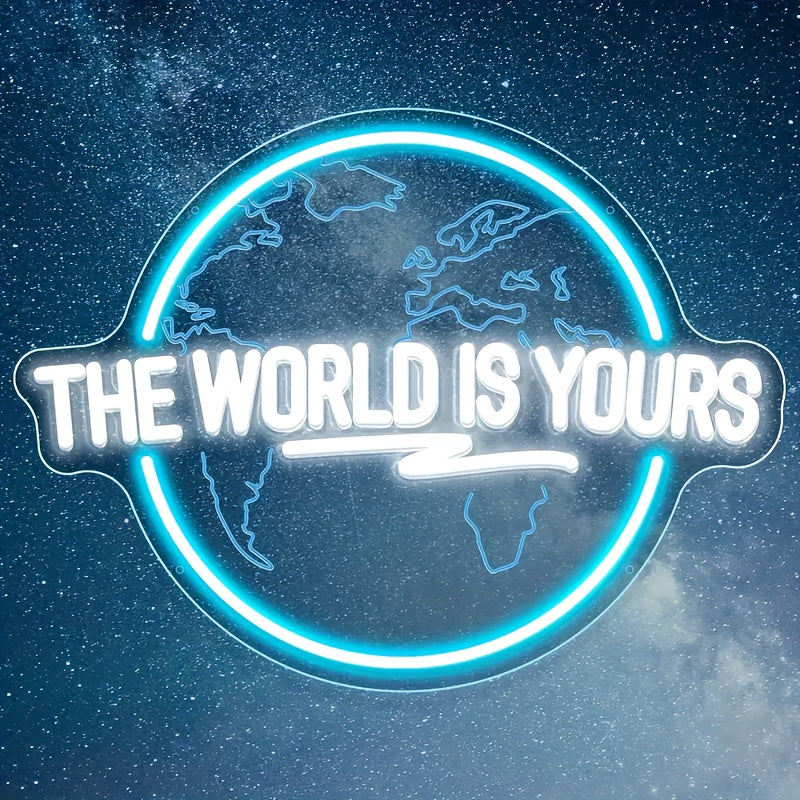 LED Neon Sign The World Is Yours Engraved Planet USB Dimmable Light