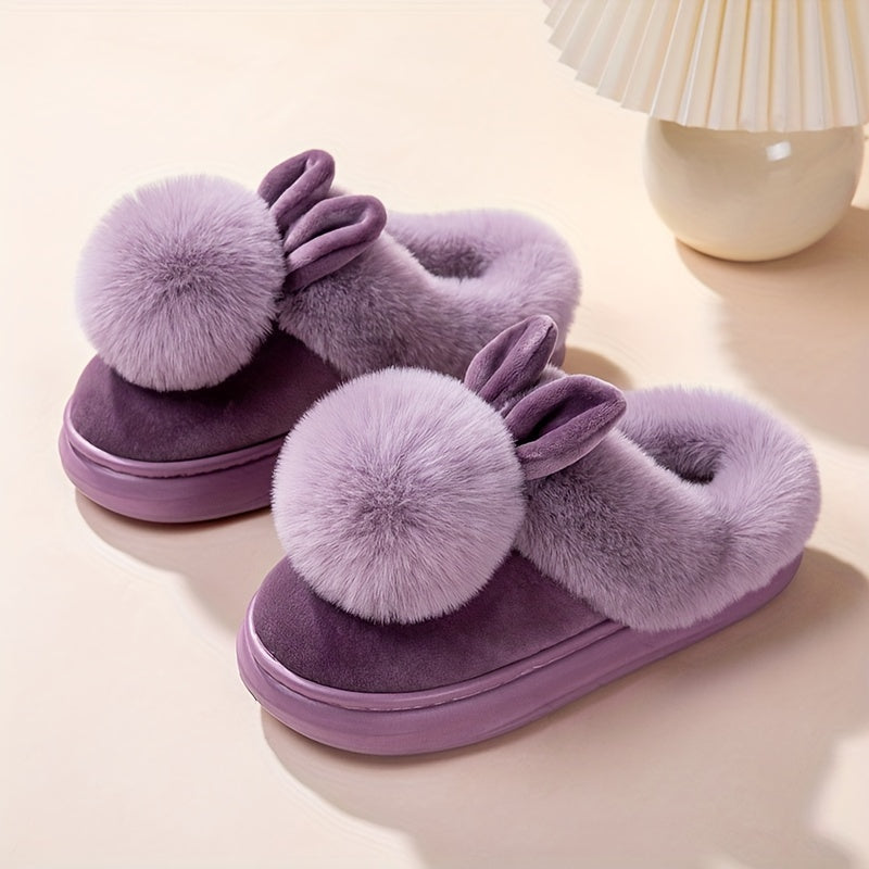 Unisex Warm Faux Fur Rabbit-Ear Slippers Indoor Outdoor Cozy House Shoes