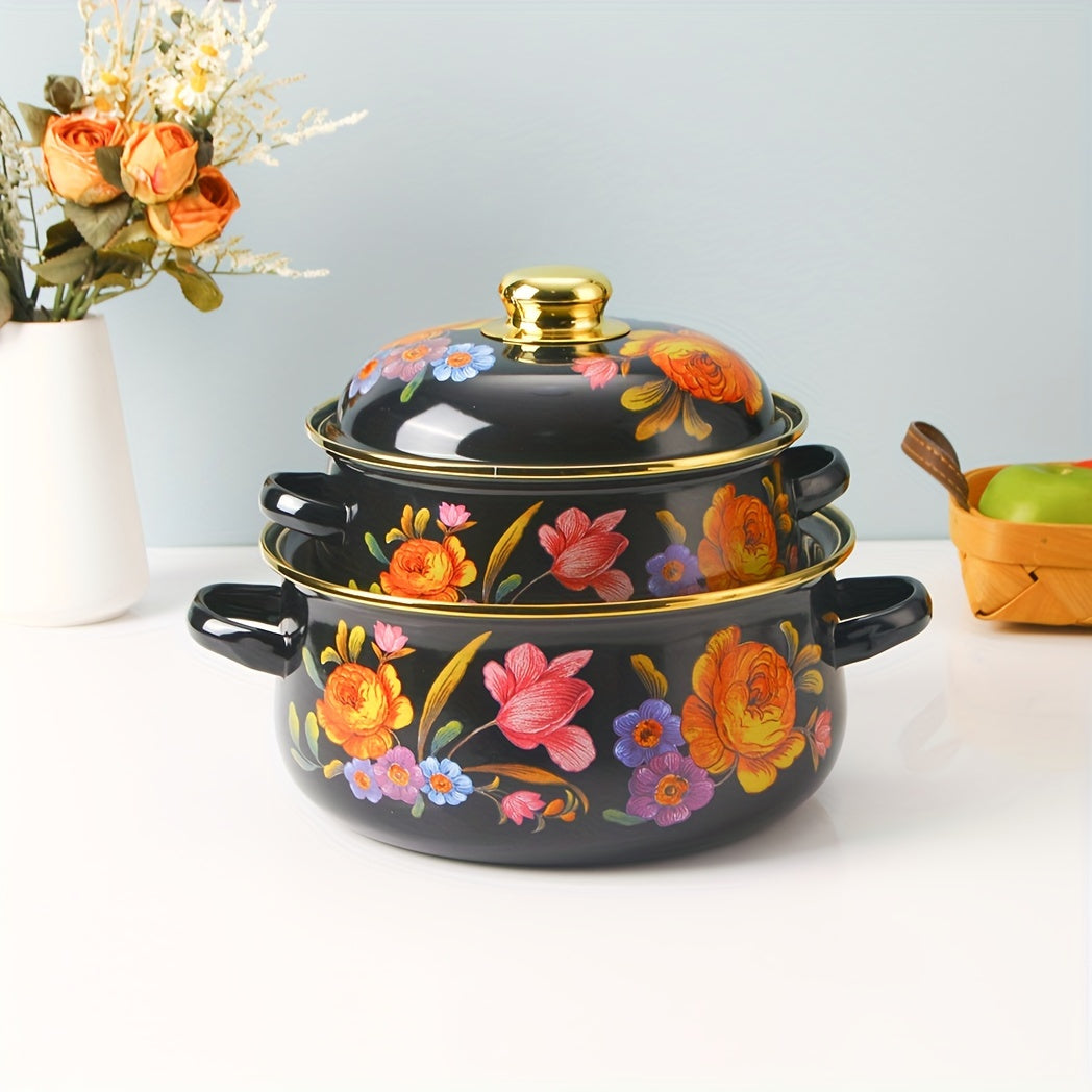 Enamel Double Ear Soup Pot Thickened High-Temperature Resistant for Electric Stove Gas Kitchenware