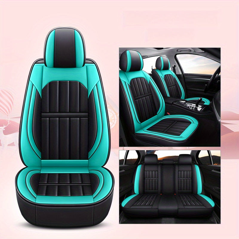 5 o'rindiqli EV avtomobil uchun qora faux charm qo'shimchalari bilan o'rindiq qoplamalari