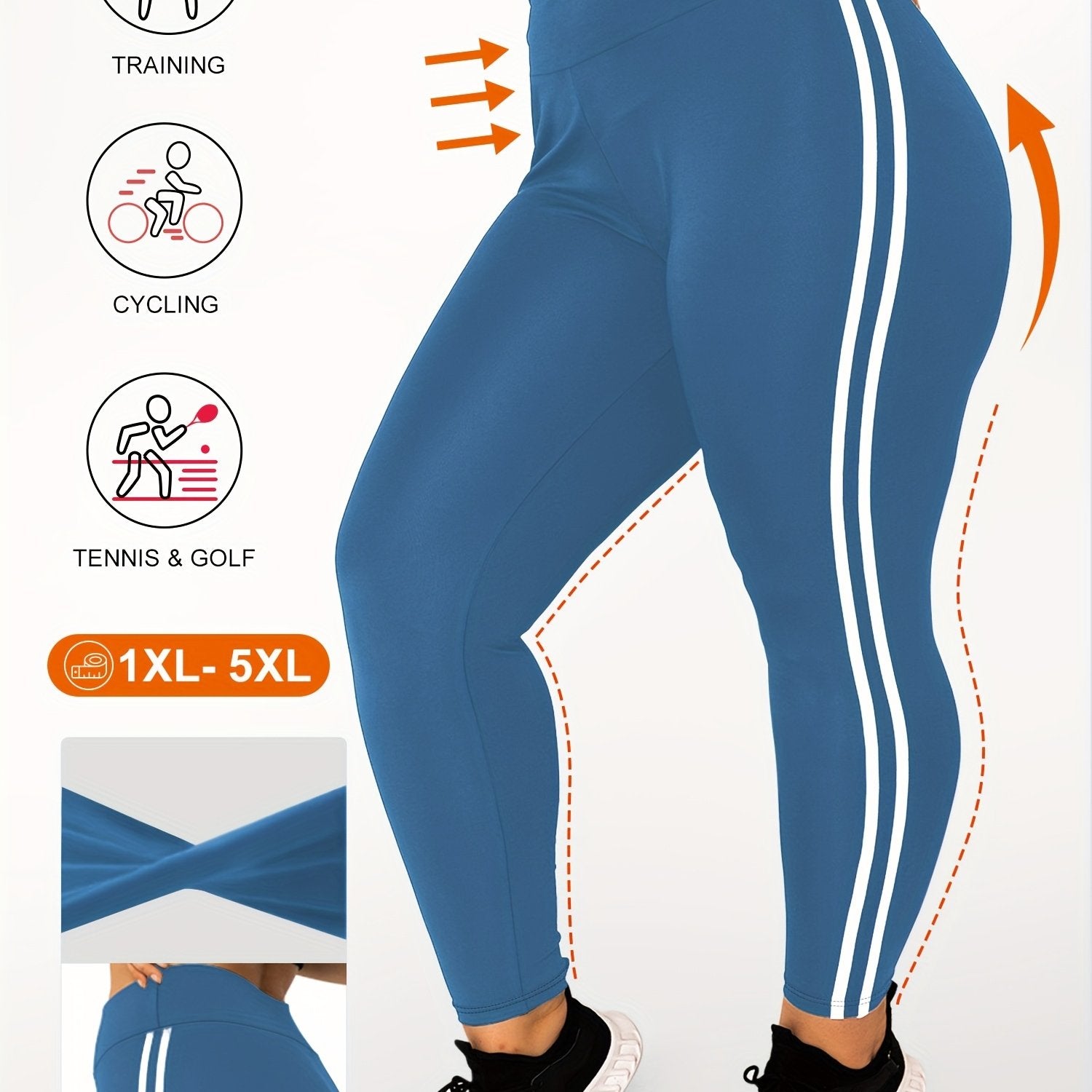 Plus Size High-Waisted Side Stripe Leggings for Spring and Summer