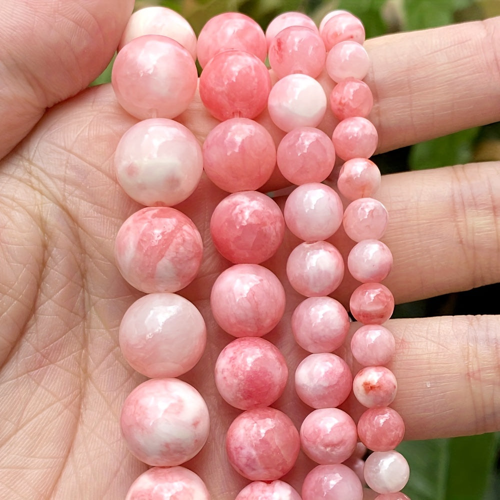 Natural Stone Beads 6/8/10/12mm Pink White Round Jewelry Making Supplies