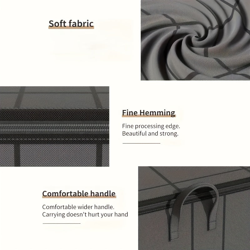 Большой черный сумка для хранения с черными полосами и двойными молниями для одежды, постельных принадлежностей и домашних вещей