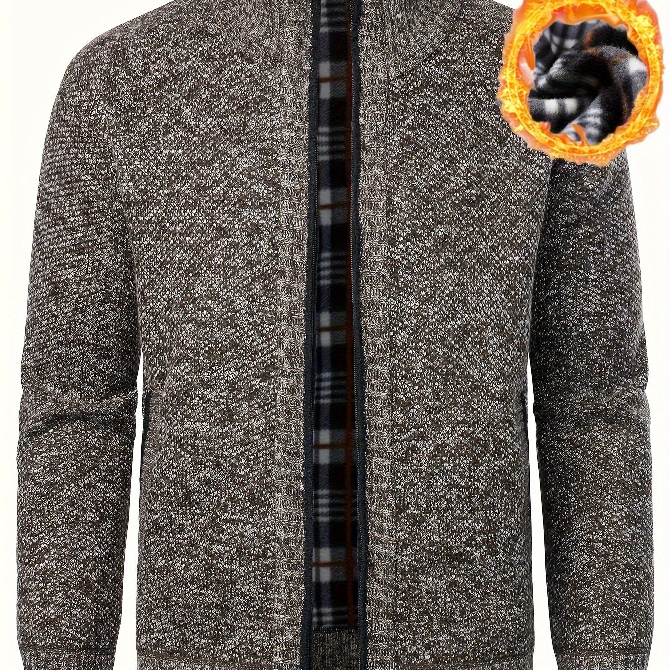 Men's Casual Knit Sweater with Stand Collar Zip-Up Cardigan Solid Color Fall Winter Polyester
