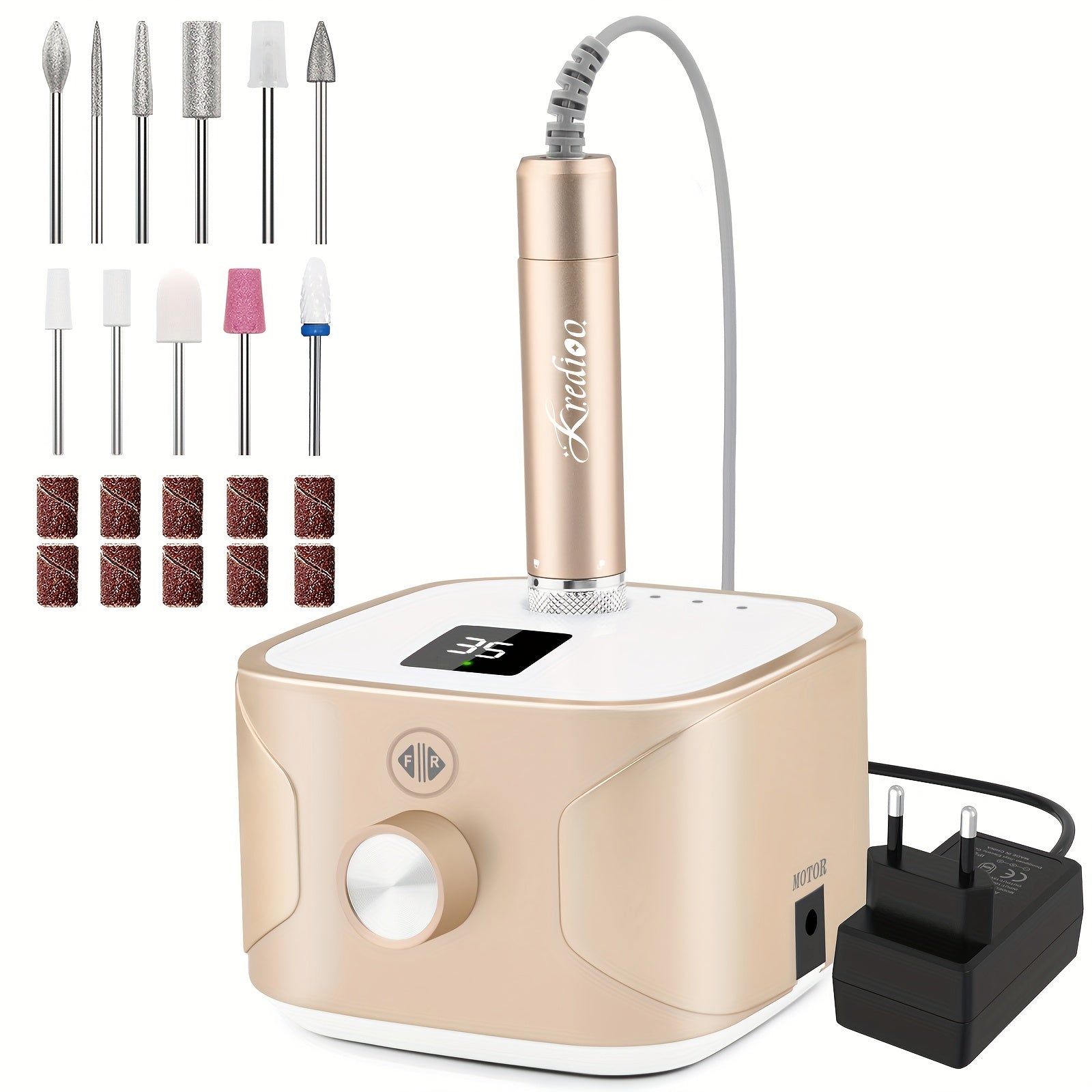 Электрическая дрель для ногтей с LED-дисплеем, 11 сверл для дизайна ногтей, педикюра и удаления ногтей