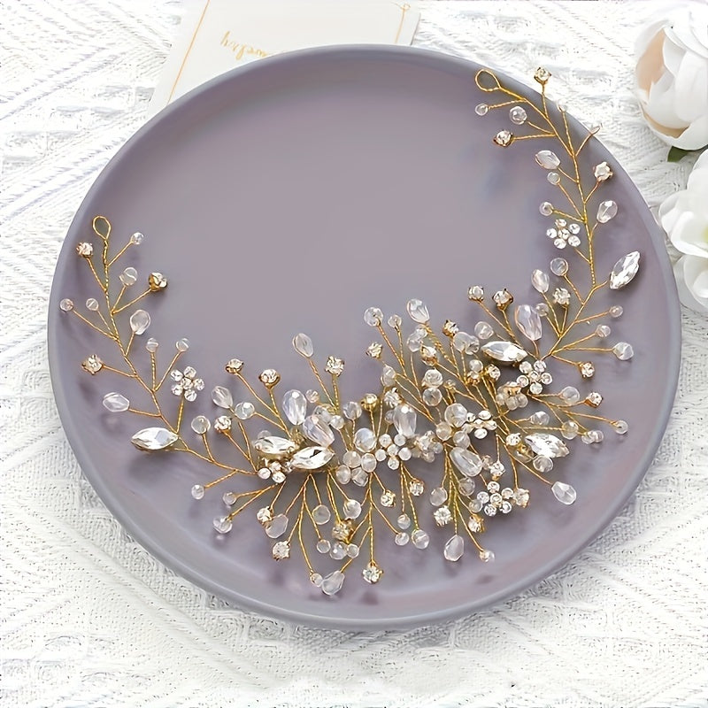 Bridal Headband with Crystals and Faux Pearls Wedding Hair Accessory for Women