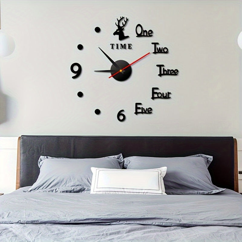Deer Design DIY Wall Clock Modern Wooden Home Decor Large Size