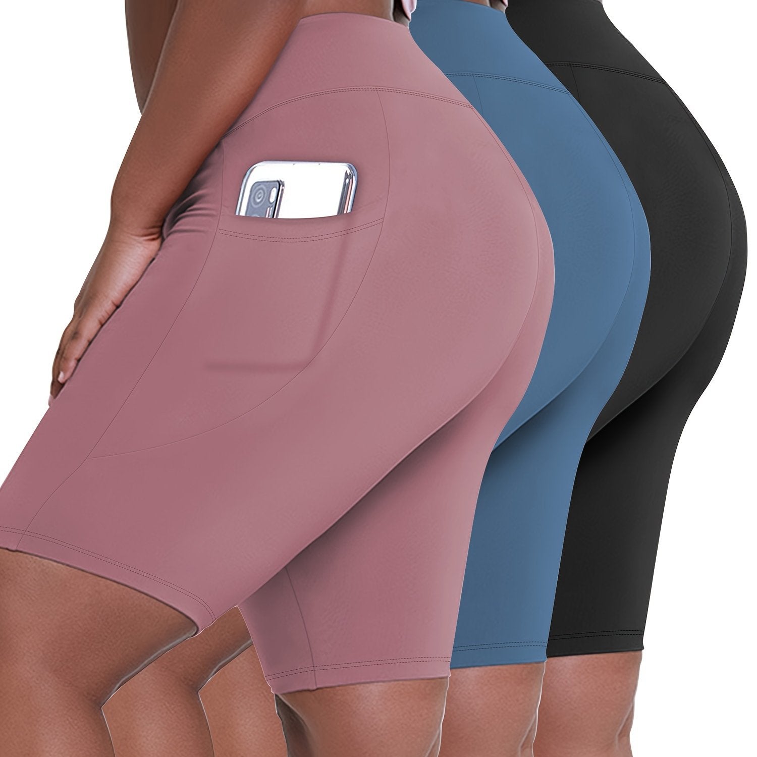 Women's High-Waisted Crescent Pocket Pants 5-Inch Large Size 3-Pack