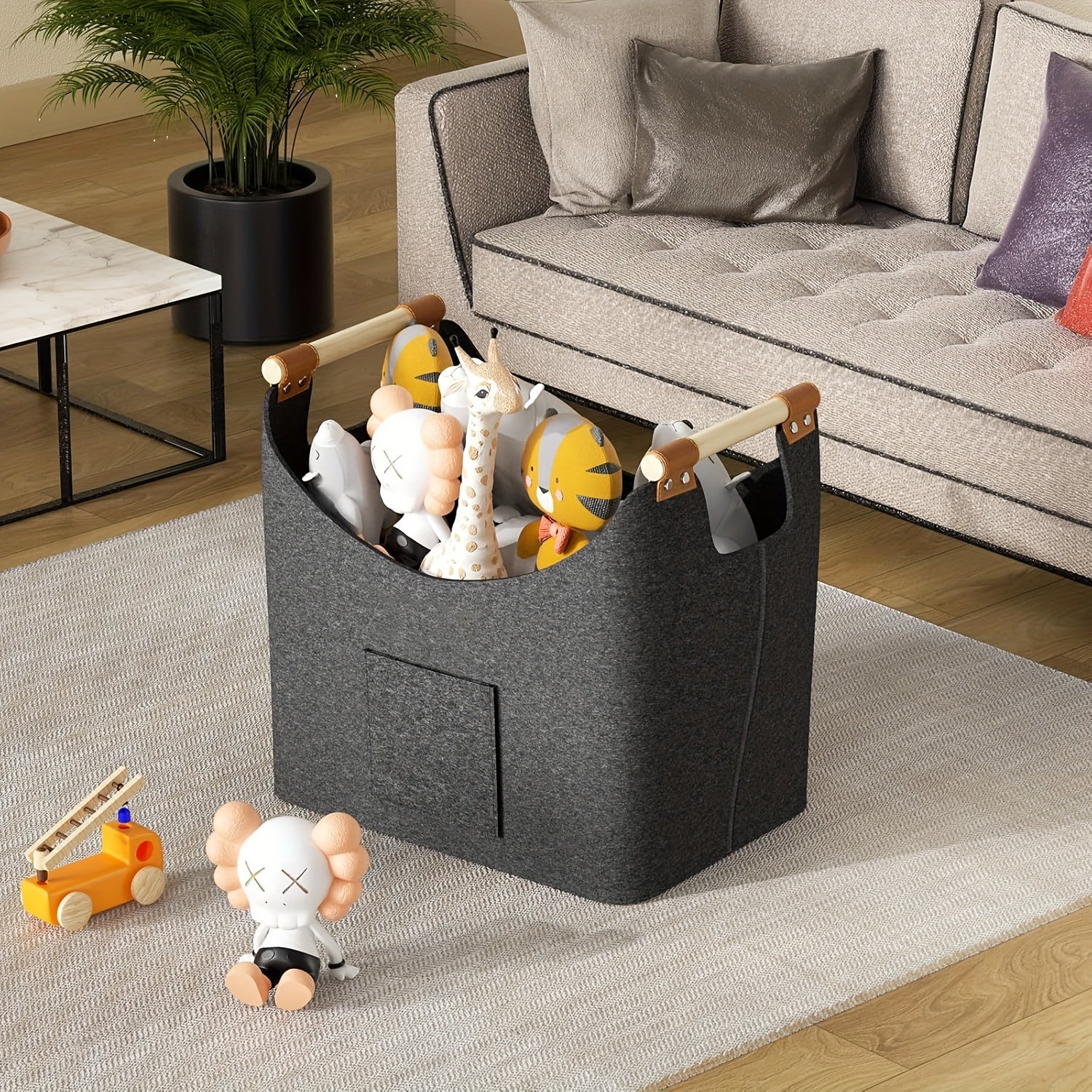 Large Capacity Foldable Felt Firewood Basket with Handles 32x50x40cm